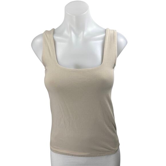 Abercrombie & Fitch Women's Cream Tan Sleeveless Square Neck Crop Tank Top Sz M - Picture 1 of 3